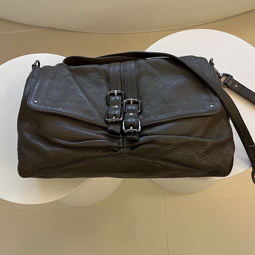 Kenneth Cole New York Pebbled Grey Leather Shoulder Bag